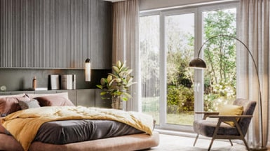 Large bedroom window treatment